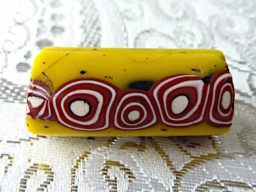 Afrikanische Handelsperle Millefiori Trade Bead  gelb, schwarz, braun, weiss, 34