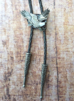 Bolotie Westernkravatte Adler grau-weiss