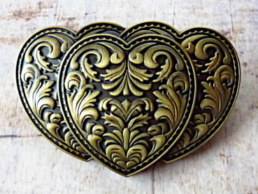 Gürtelschnalle, Buckle 3er Herz messingfarben