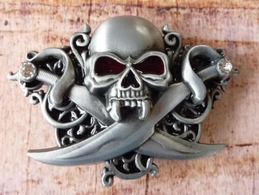 Buckle Gürtelschnalle Totenkopf mit Säbel