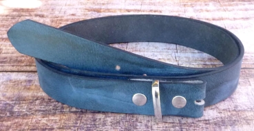 Ledergürtel ohne Schnalle  Büffelleder Wechselgürtel blau-marmoriert 33 mm mit Edelstahlschlaufe