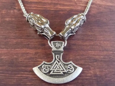 Wikingeraxt mit Drachenköpfen Halskette Edelstahl 60cm