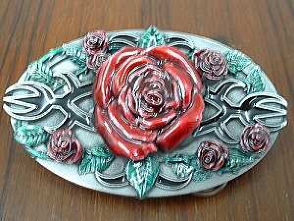 Buckle Gürtelschnalle rote Rose