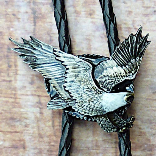Bolotie Westernkravatte Adler grau-weiss
