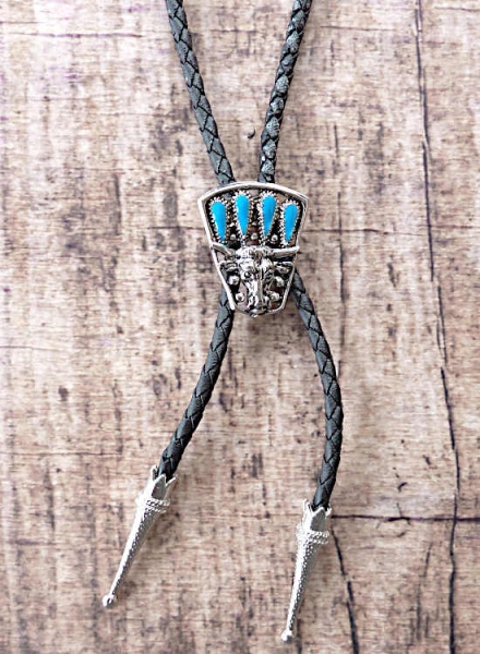 Bolotie Westernkravatte Stier silber-blau