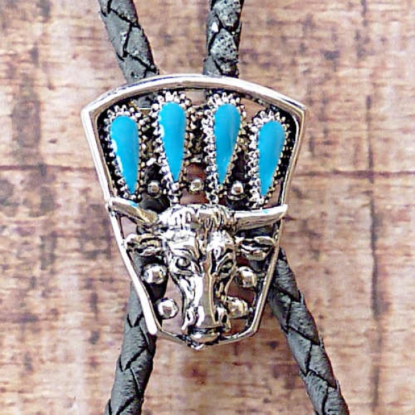 Bolotie Westernkravatte Stier silber-blau