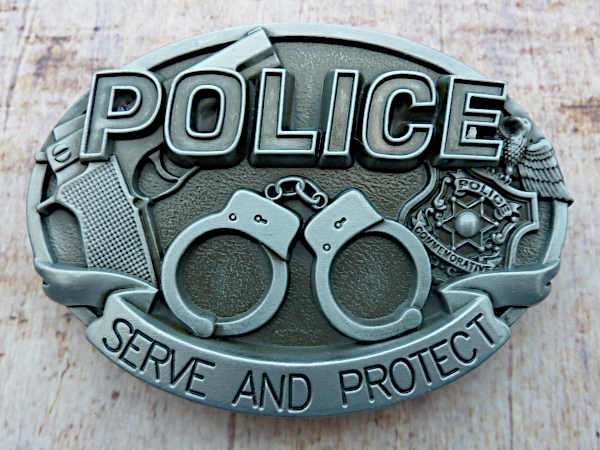 Buckle Gürtelschnalle Berufe Police "serve and protect"