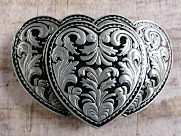 Gürtelschnalle, Buckle 3er Herz schwarz