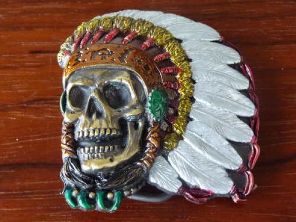 Buckle Gürtelschnalle Totenkopf Indianer Schliesse Indianer