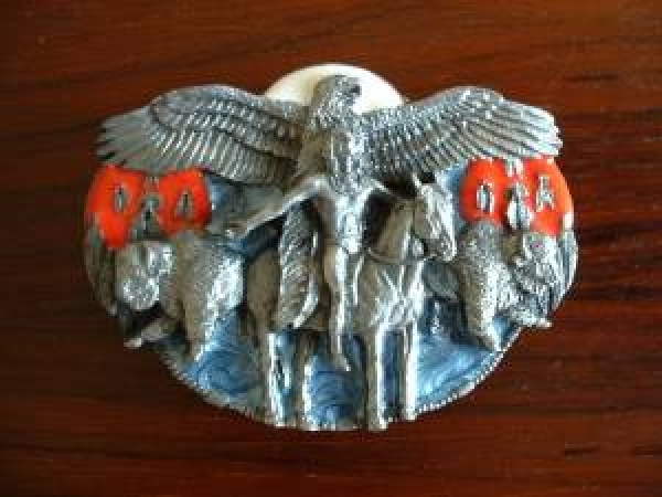 Buckle Gürtelschnalle Indianer auf Pferd