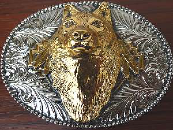 Buckle Gürtelschnallen Wolf vergoldet
