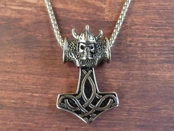 Thors Hammer mit Widderkopf Wikinger-Halskette Edelstahl