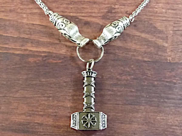Thors Hammer mit Drachenköpfen Wikinger-Halskette Edelstahl 60cm
