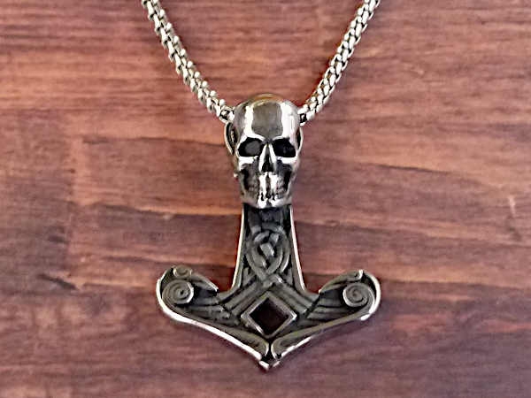 Thors Hammer mit Totenkopf Wikinger-Halskette Edelstahl