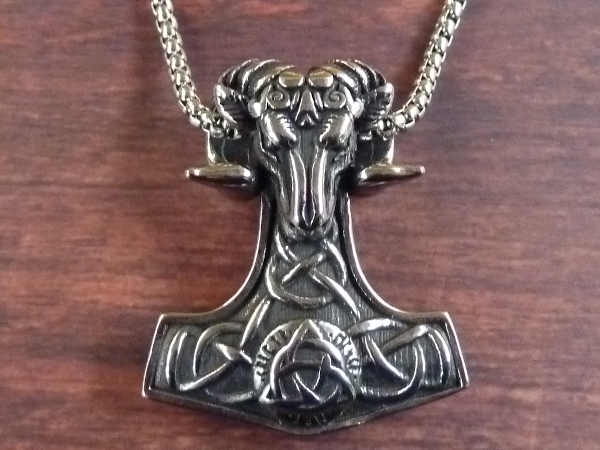 Thors Hammer mit Widderkopf Wikinger-Halskette Edelstahl