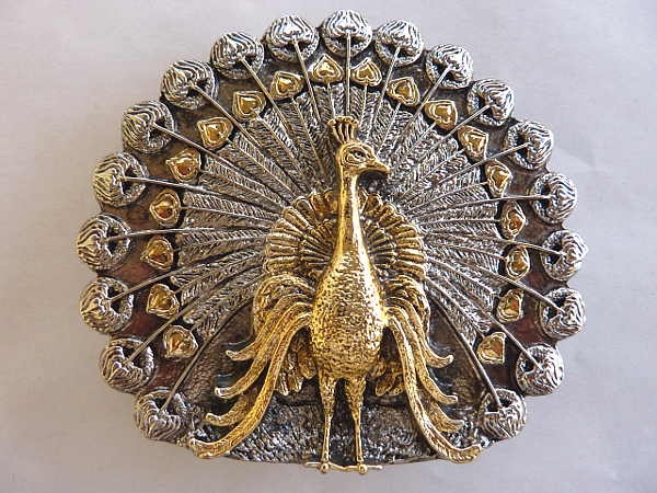 Buckle Gürtelschnalle Pfau vergoldet